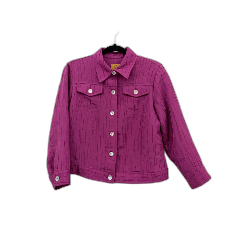 Ruby Rd. Crinkle Textured Trucker Jacket Hot Size 6 Pink Work Bright Layering